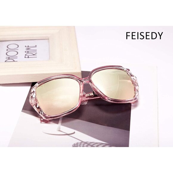 Women's Pink Crystal Square Sunglasses Sparkling Composite Shiny Frame Design - Picture 9 of 15